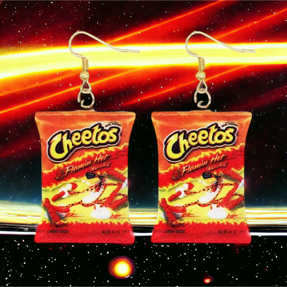 Flaming Hot Cheetos Novelty Earrings Snack Funny Gift Lightweight with Box NEW